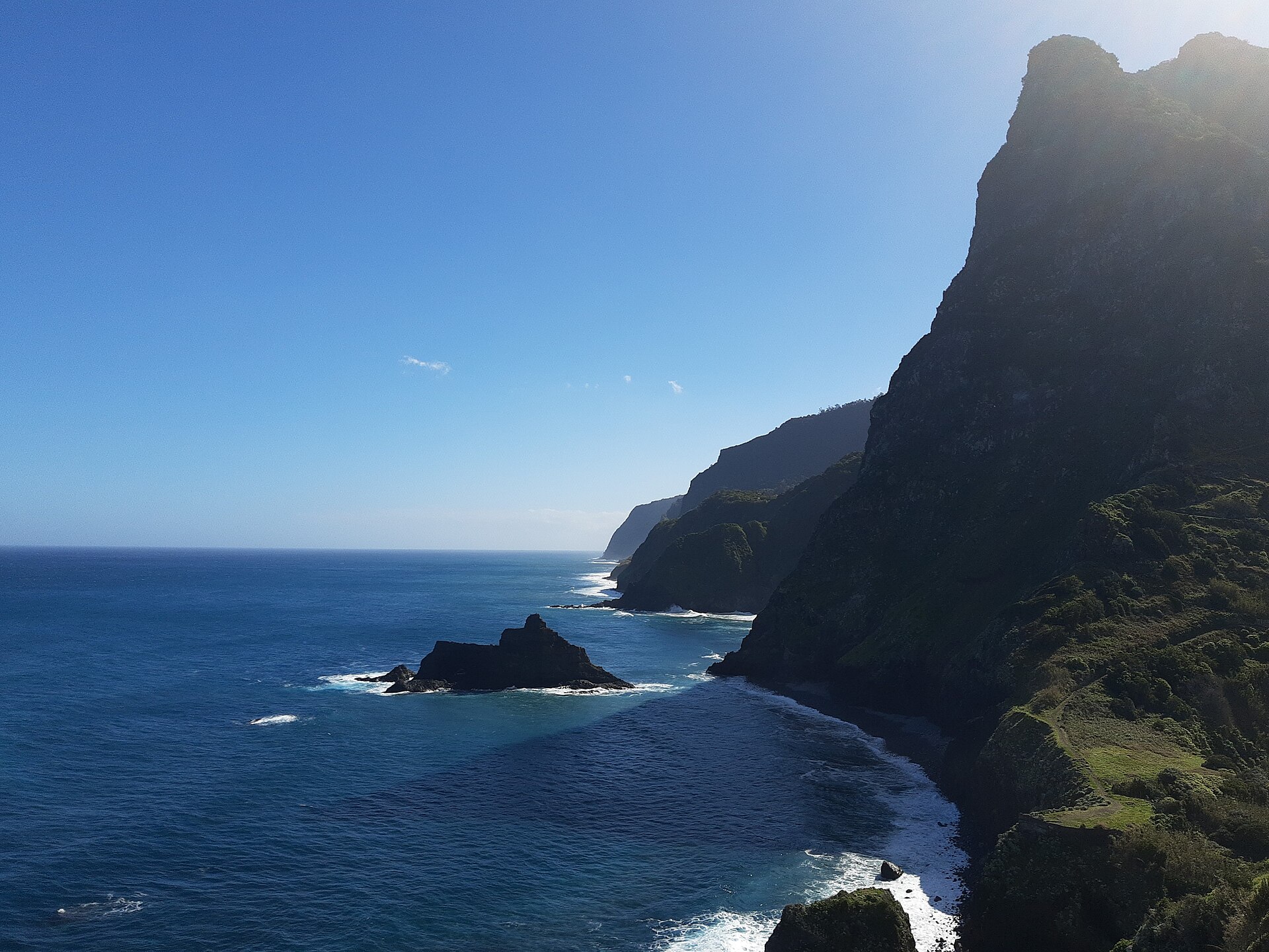 Green coastal landscape of Madeira viewed from São Cristovão
